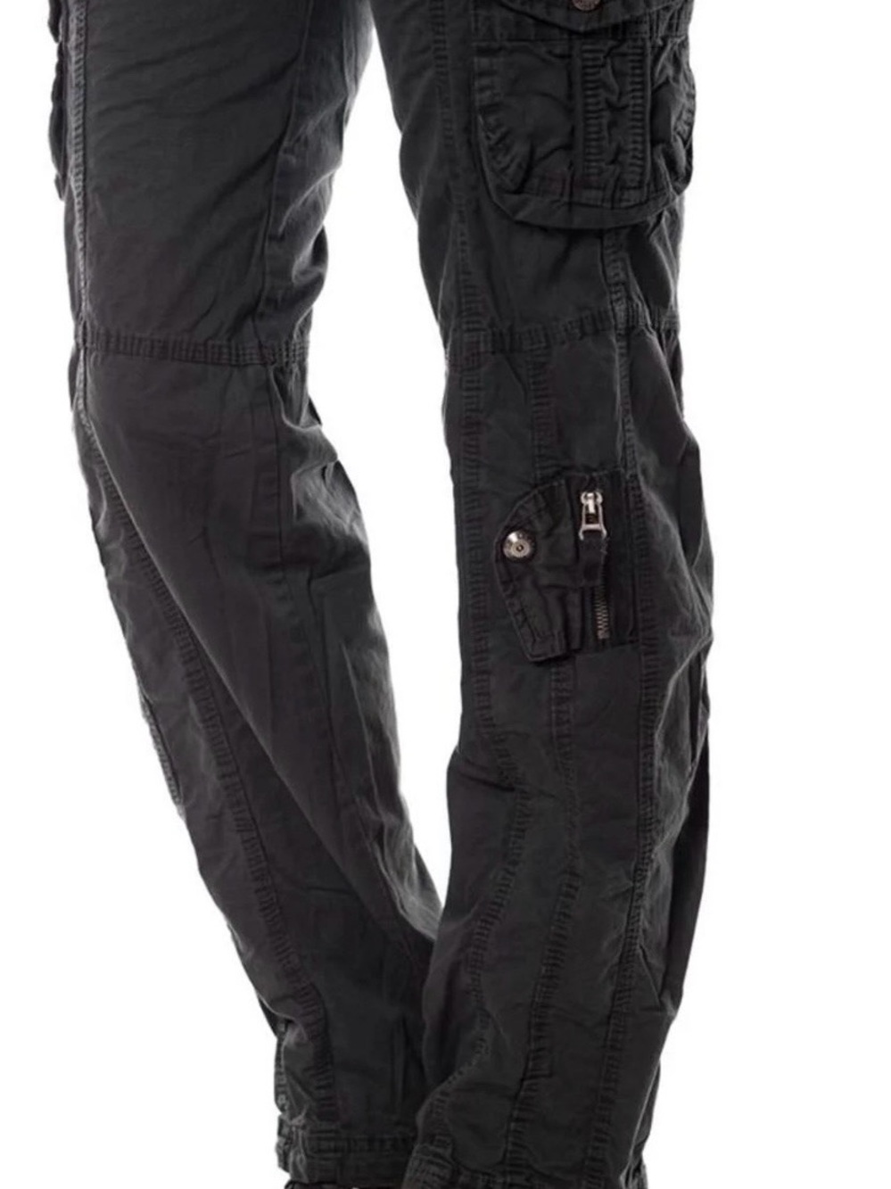 London Jean Black Utility Cargo Pants with Zip & Flap Pockets